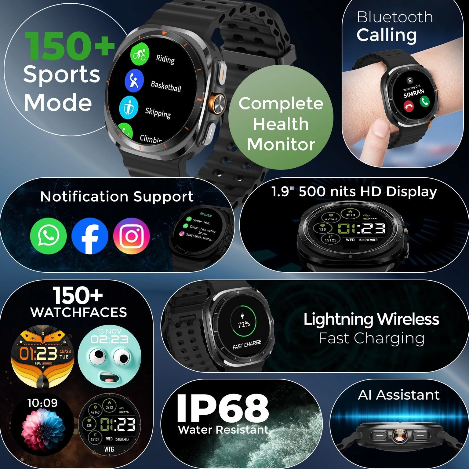 PunnkFunnk Xtrastorm| Bluetooth Calling Smartwatch| New Edition | Notificaton| Fitness Smartwatch (Black Strap, Regular Size) - Image 5