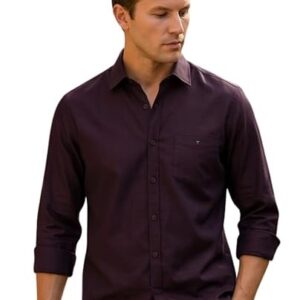 Louis Philippe Men's Slim Fit Signature Oxford Easy Care, Natural Stretch Full Sleeve Solid Casual Shirt, Cotton