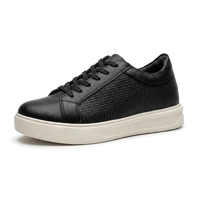 Leatherful Low Top Leather Sneaker for Men, Genuine Leather with Nappa Lining, Textured, Round Toe, Cushioned Insole