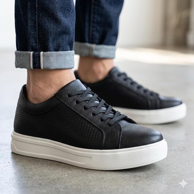 Leatherful Low Top Leather Sneaker for Men, Genuine Leather with Nappa Lining, Textured, Round Toe, Cushioned Insole - Image 4