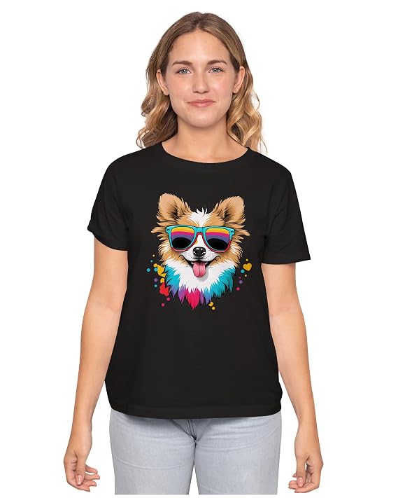 Men's & Women's Regular Fit T-Shirt Cute Dog Wearing Sunglasses 100% Cotton Unisex T-Shirt - Image 2