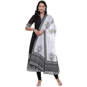 BIBA Women Cotton Anarkali Printed Kurta Churidar Suit Set