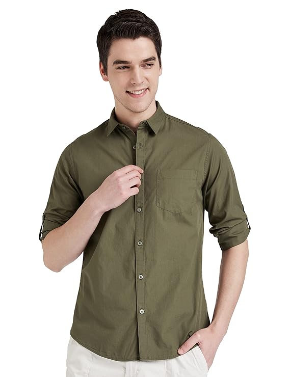 Amazon Brand - Symbol Men's Cotton Shirt | Casual | Plain | Full Sleeve | Summer - Regular Fit (Available in Plus Sizes)
