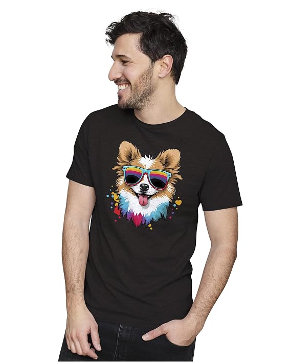Men's & Women's Regular Fit T-Shirt Cute Dog Wearing Sunglasses 100% Cotton Unisex T-Shirt
