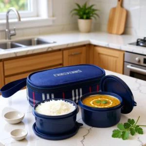 FOODNFOOD Microwave Safe Lunch Box Insulated Bag – Leak-Proof, BPA Free School Office 2 Containers Stainless Steel Office Lunch Box (800 ml, Microwave Safe)