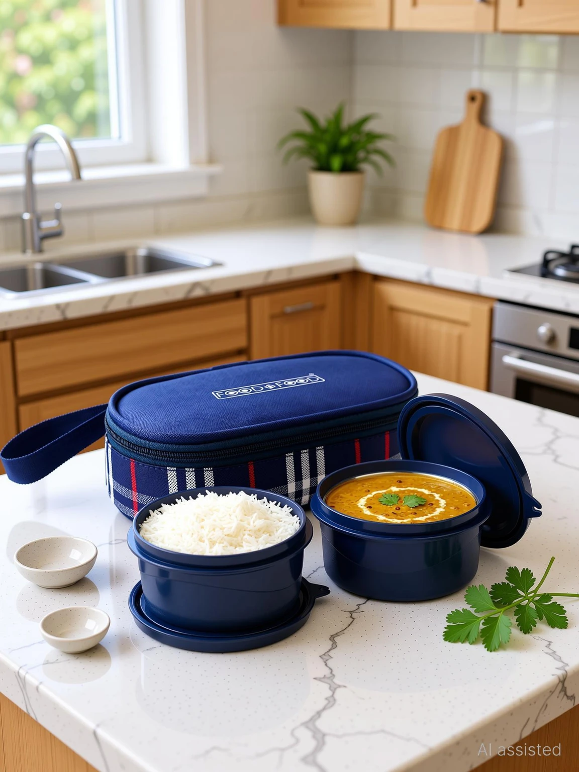FOODNFOOD Microwave Safe Lunch Box Insulated Bag – Leak-Proof, BPA Free School Office 2 Containers Stainless Steel Office Lunch Box (800 ml, Microwave Safe)
