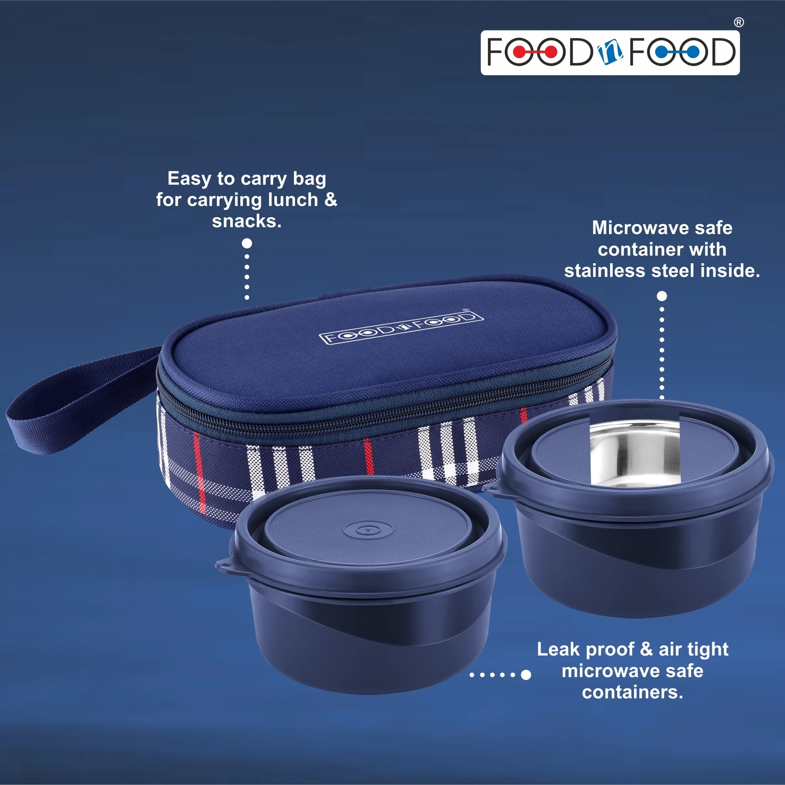 FOODNFOOD Microwave Safe Lunch Box Insulated Bag – Leak-Proof, BPA Free School Office 2 Containers Stainless Steel Office Lunch Box (800 ml, Microwave Safe) - Image 5