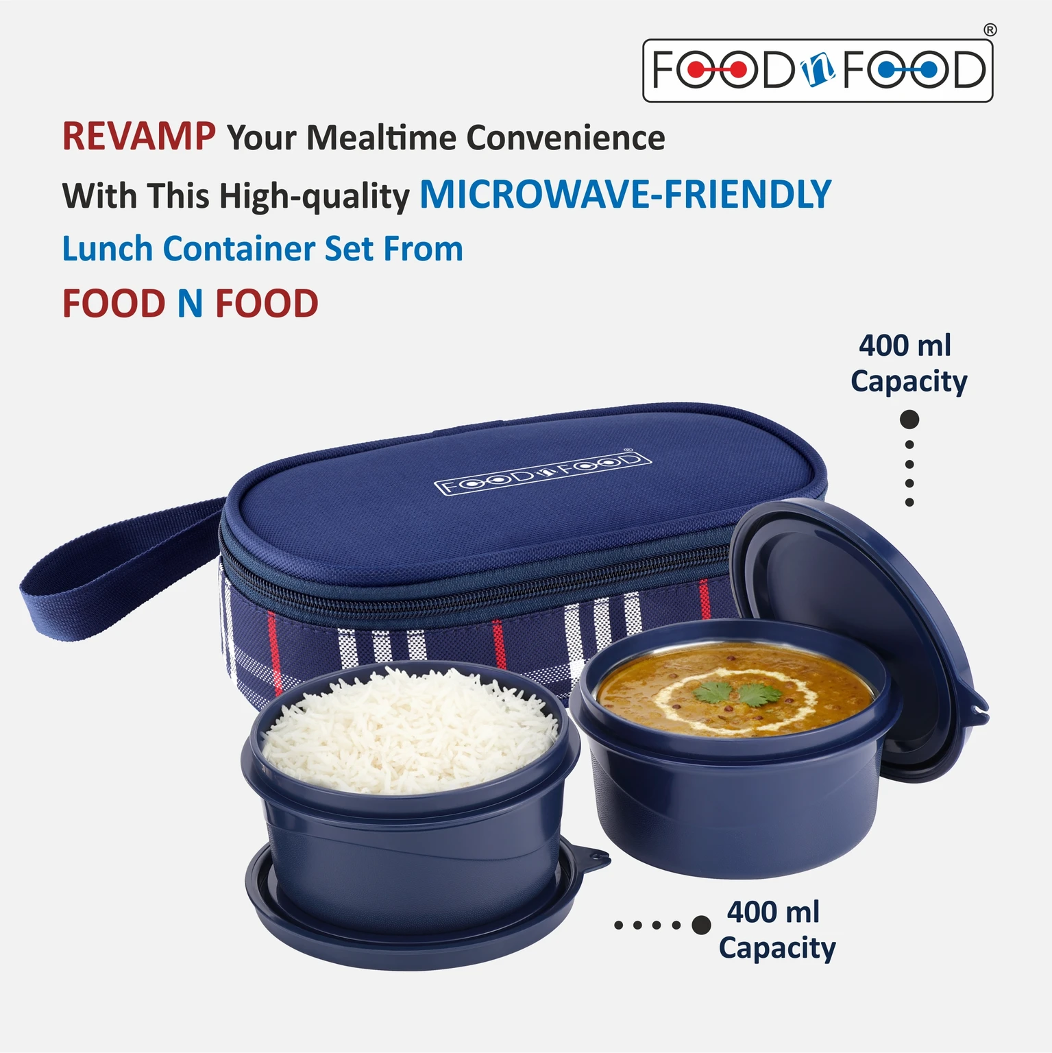 FOODNFOOD Microwave Safe Lunch Box Insulated Bag – Leak-Proof, BPA Free School Office 2 Containers Stainless Steel Office Lunch Box (800 ml, Microwave Safe) - Image 6