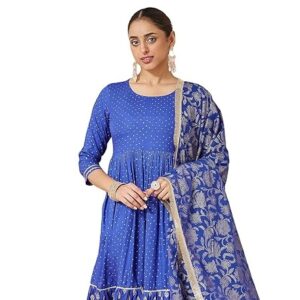 Janasya Women's Rayon Gold Printed Anarkali Kurta Set